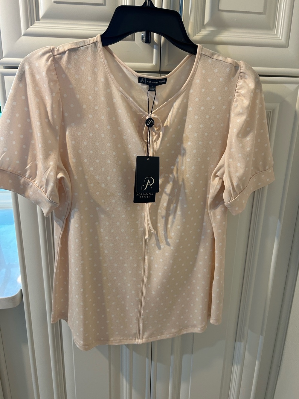 Adrianna Papell Blush Polka Dot Tie-Neck Blouse